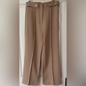 New Zara Women's Classic Tan Trousers with Gold Buttons Piping Sz Medium